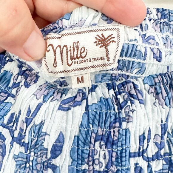 Mille Olympia Smocked Midi Dress Small Floral Blue White Cotton - Med - Picture 3 of 4